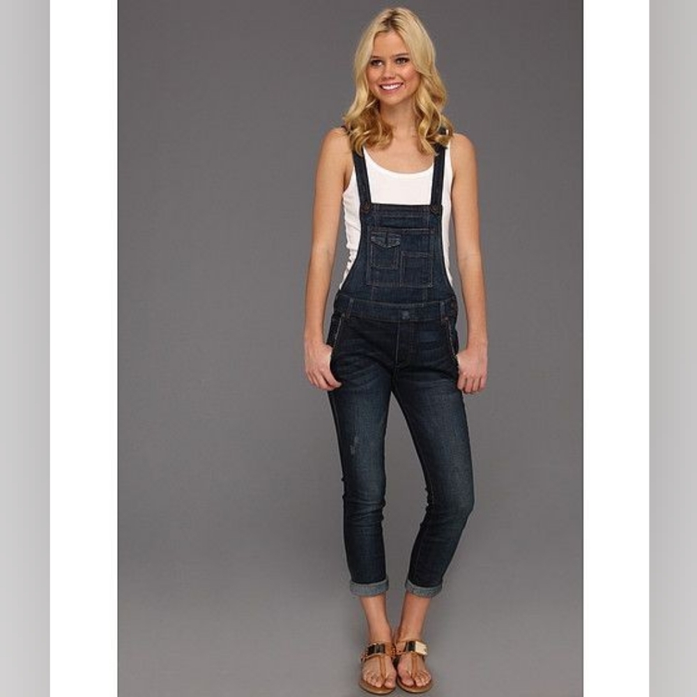 Free People - Backless Denim Dungaree Overalls | Size 27 | Dark Brady Wash Blue